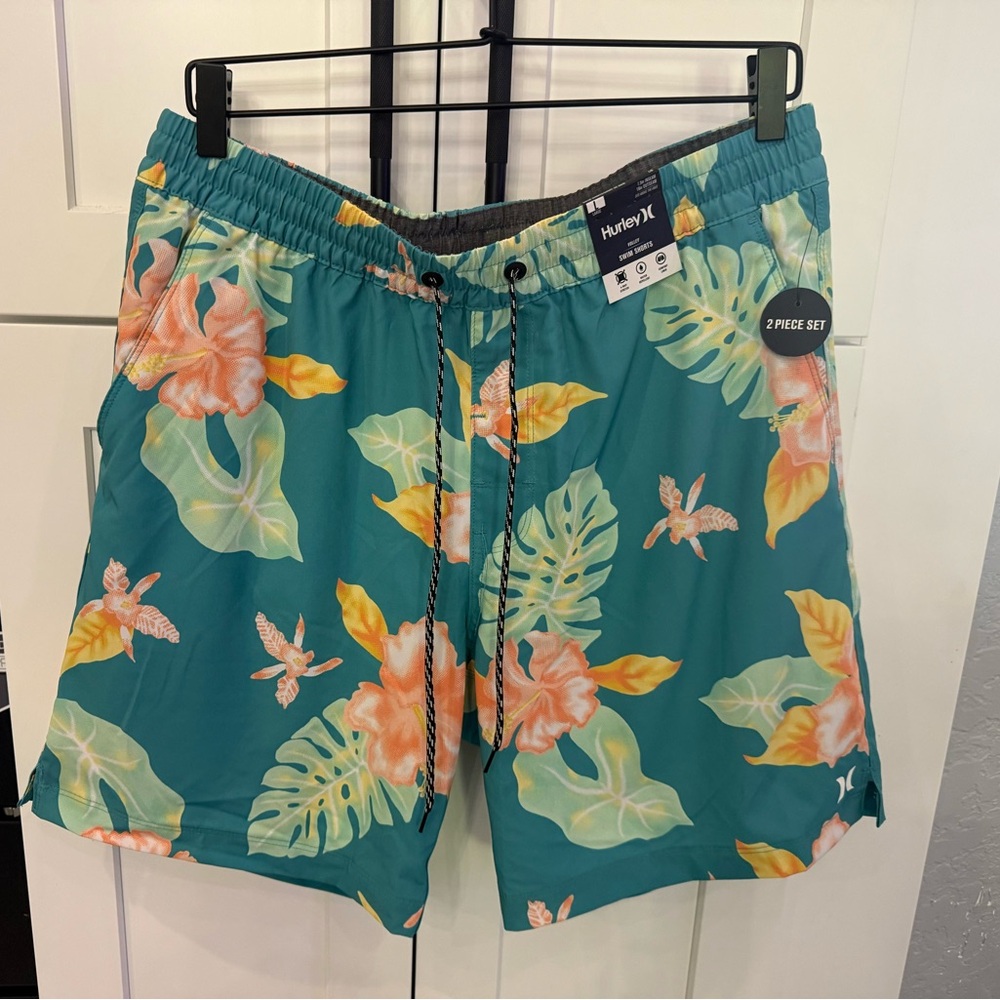 Hurley Aqua Floral Men's Board Shorts - Picture 10 of 14